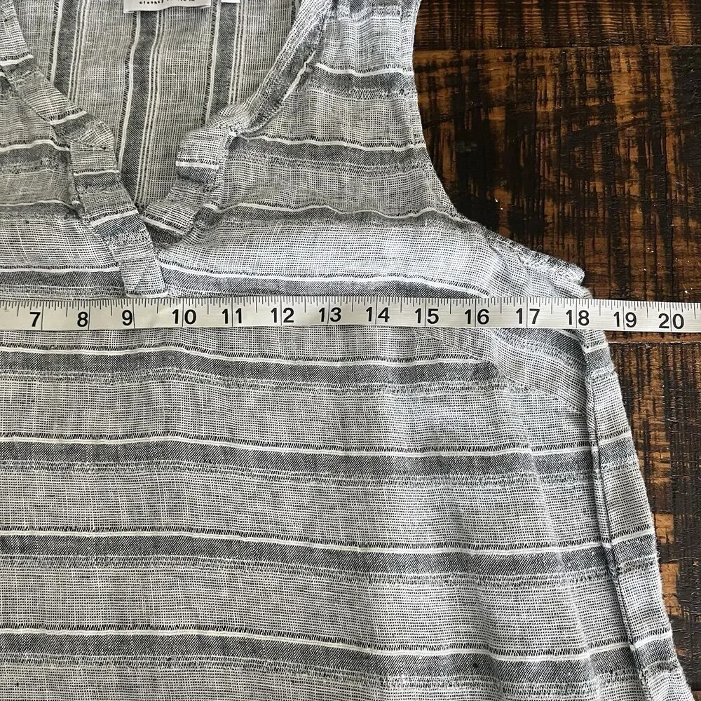 Habitat - Linen Black Striped Dress XS‎ Neutral Lagenlook 206​
